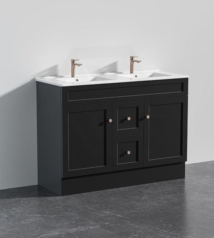 Lukka Harold Federation 600-1500mm Matt White/Black PVC Freestanding Vanity with Kickboard