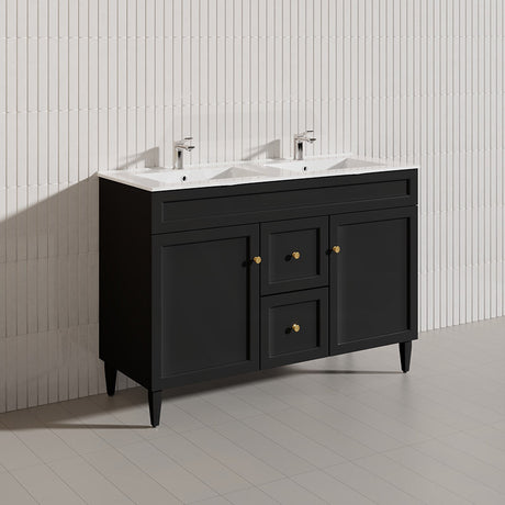 1200mm Lukka Harold Federation Matt White/Black PVC Freestanding Vanity with Legs/Kickboard
