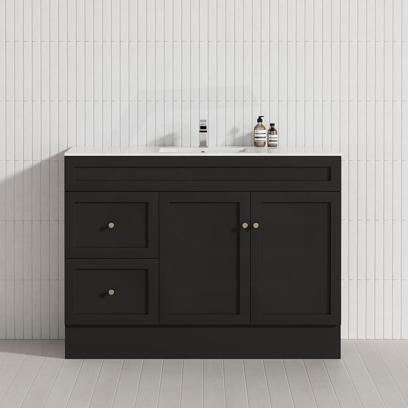 1200mm Lukka Harold Federation Matt White/Black PVC Freestanding Vanity with Legs/Kickboard