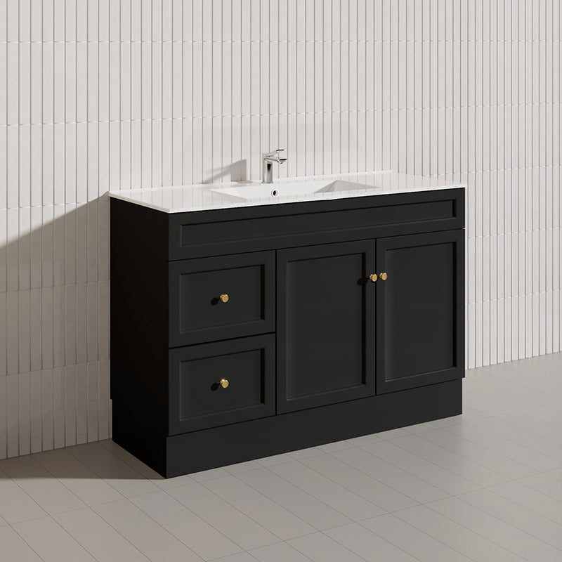 1200mm Lukka Harold Federation Matt White/Black PVC Freestanding Vanity with Legs/Kickboard