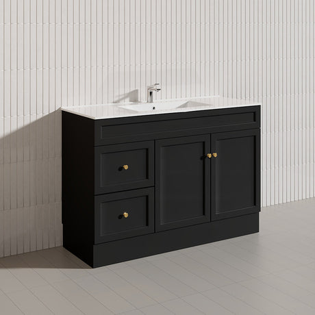 1200mm Lukka Harold Federation Matt White/Black PVC Freestanding Vanity with Legs/Kickboard
