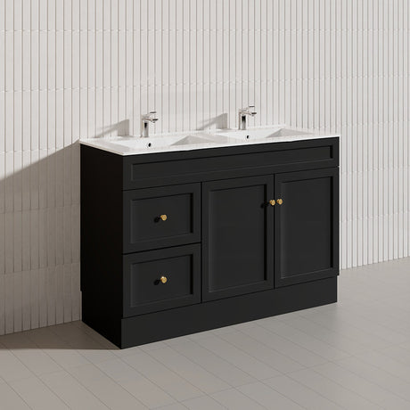 1200mm Lukka Harold Federation Matt White/Black PVC Freestanding Vanity with Legs/Kickboard