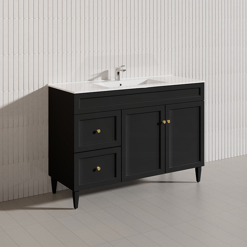 1200mm Lukka Harold Federation Matt White/Black PVC Freestanding Vanity with Legs/Kickboard