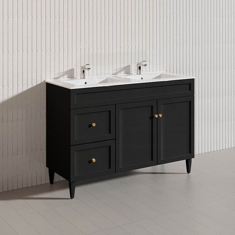 1200mm Lukka Harold Federation Matt White/Black PVC Freestanding Vanity with Legs/Kickboard