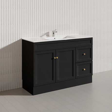 1200mm Lukka Harold Federation Matt White/Black PVC Freestanding Vanity with Legs/Kickboard