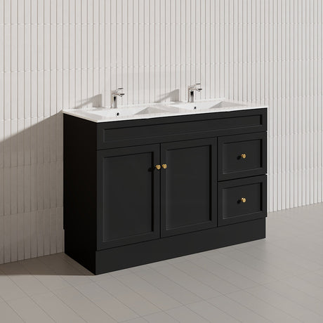 1200mm Lukka Harold Federation Matt White/Black PVC Freestanding Vanity with Legs/Kickboard