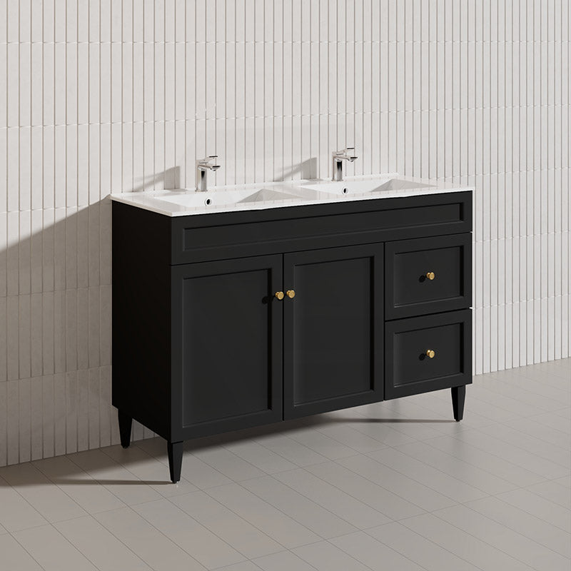 1200mm Lukka Harold Federation Matt White/Black PVC Freestanding Vanity with Legs/Kickboard