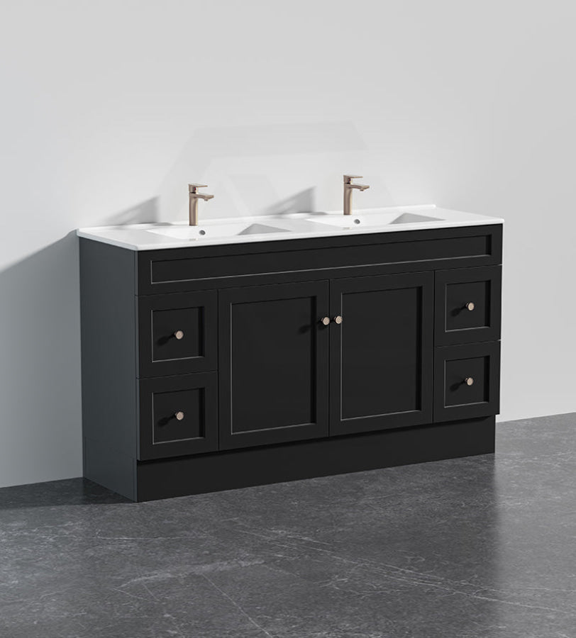 Lukka Harold Federation 600-1500mm Matt White/Black PVC Freestanding Vanity with Kickboard