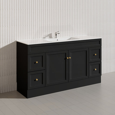 1500mm Lukka Harold Federation Matt White/Black PVC Freestanding Vanity with Legs/Kickboard