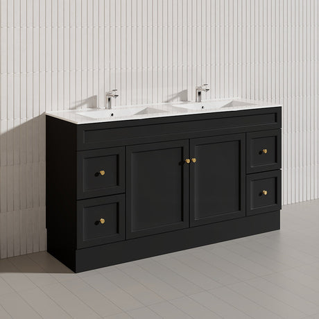 1500mm Lukka Harold Federation Matt White/Black PVC Freestanding Vanity with Legs/Kickboard