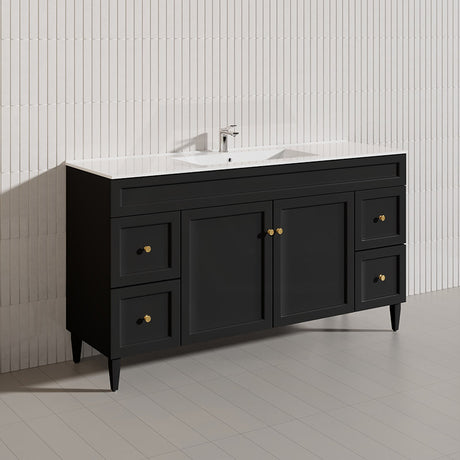 1500mm Lukka Harold Federation Matt White/Black PVC Freestanding Vanity with Legs/Kickboard