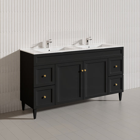 1500mm Lukka Harold Federation Matt White/Black PVC Freestanding Vanity with Legs/Kickboard