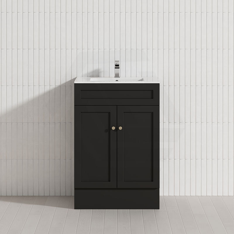 600mm Lukka Harold Federation Matt White/Black PVC Freestanding Vanity with Legs/Kickboard