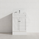 600mm Lukka Harold Federation Matt White/Black PVC Freestanding Vanity with Legs/Kickboard