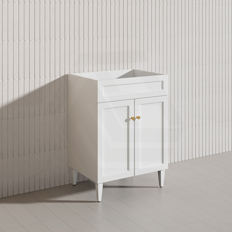 600mm Lukka Harold Federation Matt White/Black PVC Freestanding Vanity with Legs/Kickboard
