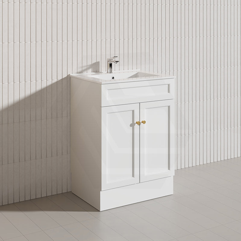 600mm Lukka Harold Federation Matt White/Black PVC Freestanding Vanity with Legs/Kickboard