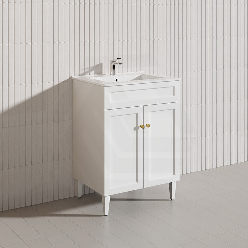 600mm Lukka Harold Federation Matt White/Black PVC Freestanding Vanity with Legs/Kickboard