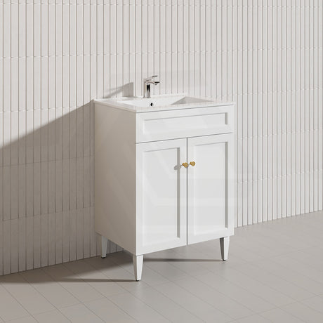 600mm Lukka Harold Federation Matt White/Black PVC Freestanding Vanity with Legs/Kickboard