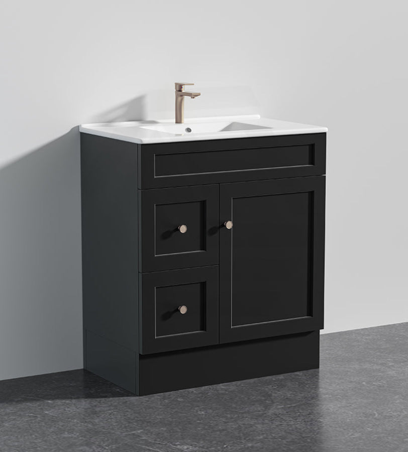 Lukka Harold Federation 600-1500mm Matt White/Black PVC Freestanding Vanity with Kickboard