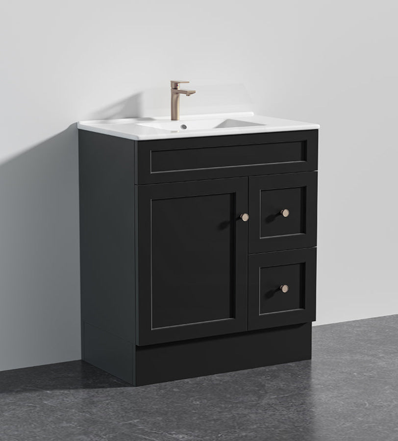 Lukka Harold Federation 600-1500mm Matt White/Black PVC Freestanding Vanity with Kickboard
