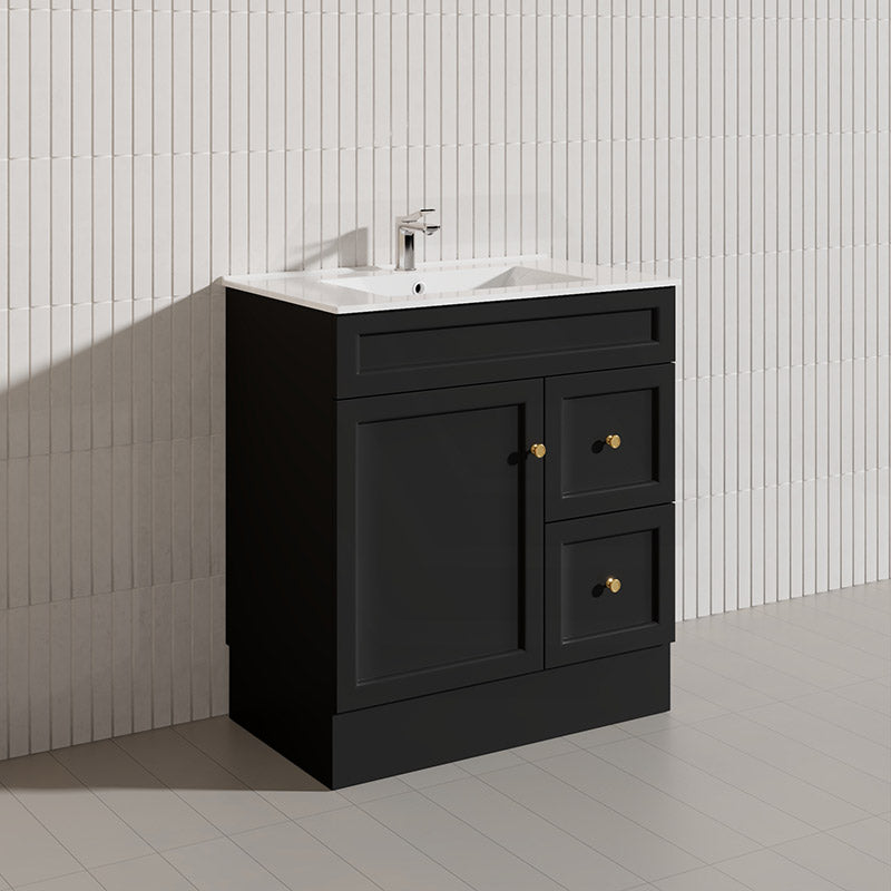 750mm Lukka Harold Federation Matt White/Black PVC Freestanding Vanity with Legs/Kickboard