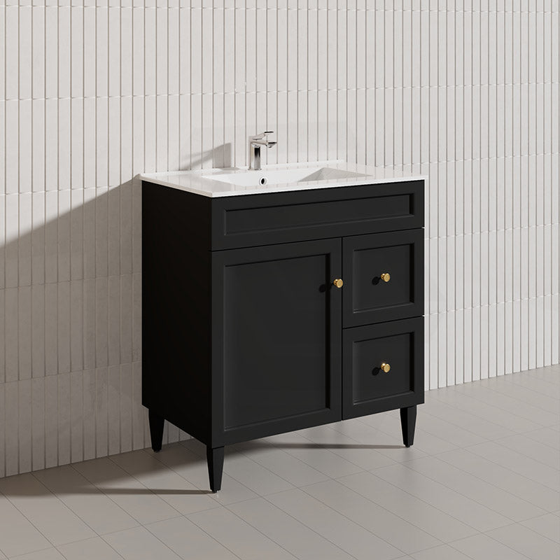 750mm Lukka Harold Federation Matt White/Black PVC Freestanding Vanity with Legs/Kickboard