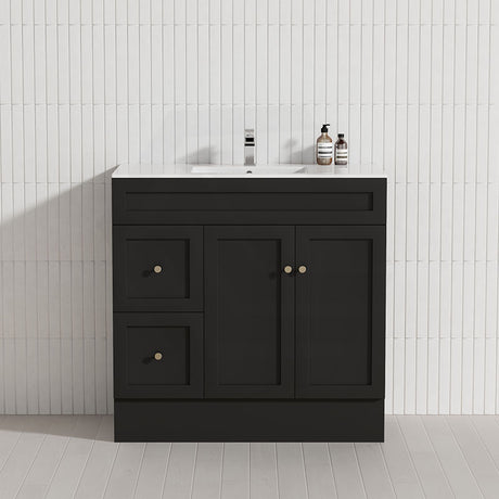Lukka Harold Federation 600-1500mm Matt White/Black PVC Freestanding Vanity with Kickboard