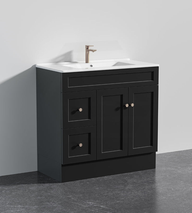 Lukka Harold Federation 600-1500mm Matt White/Black PVC Freestanding Vanity with Kickboard
