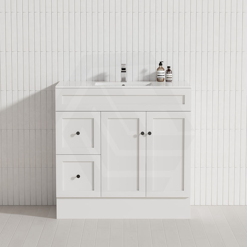 900mm Lukka Harold Federation Matt White/Black PVC Freestanding Vanity with Legs/Kickboard