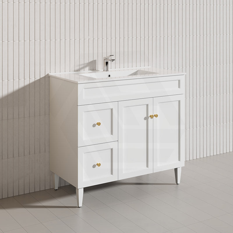 900mm Lukka Harold Federation Matt White/Black PVC Freestanding Vanity with Legs/Kickboard