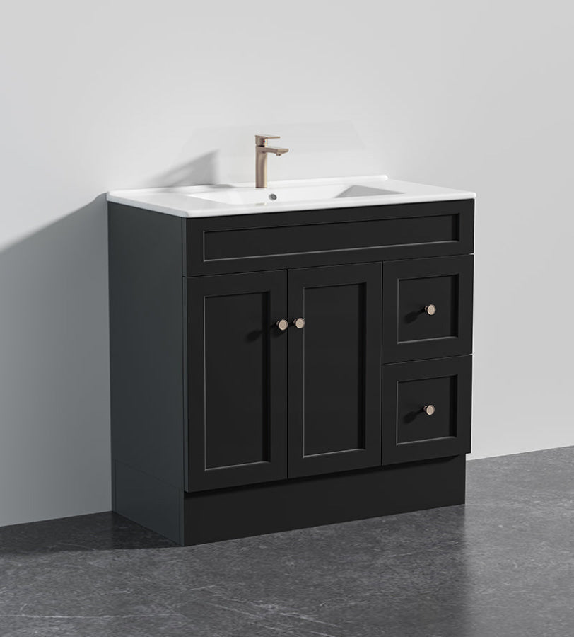 Lukka Harold Federation 600-1500mm Matt White/Black PVC Freestanding Vanity with Kickboard