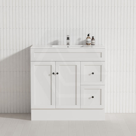 Lukka Harold Federation 600-1500mm Matt White/Black PVC Freestanding Vanity with Kickboard