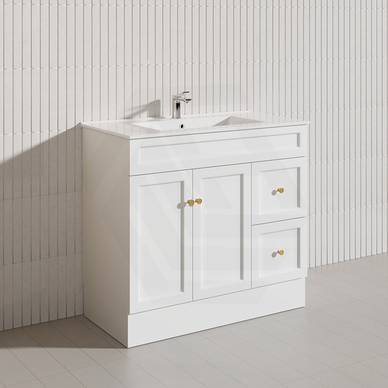 900mm Lukka Harold Federation Matt White/Black PVC Freestanding Vanity with Legs/Kickboard