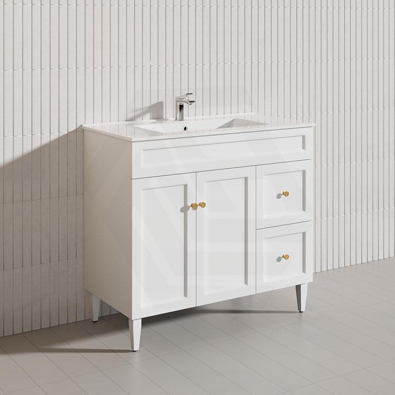 900mm Lukka Harold Federation Matt White/Black PVC Freestanding Vanity with Legs/Kickboard