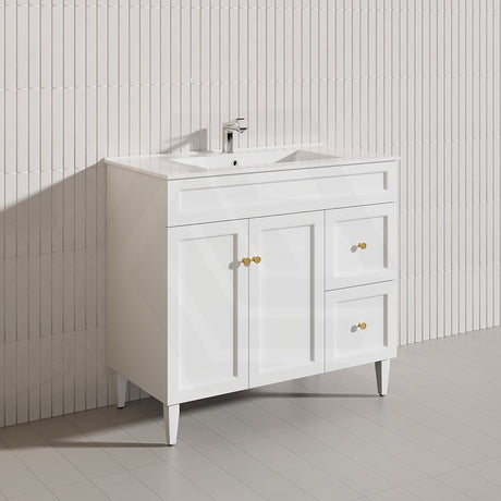 900mm Lukka Harold Federation Matt White/Black PVC Freestanding Vanity with Legs/Kickboard