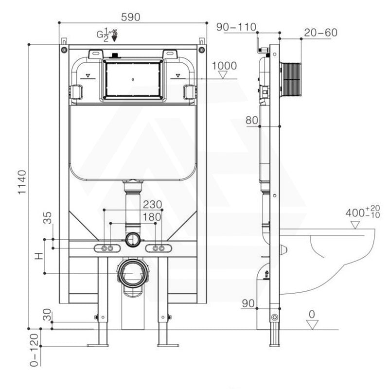 R&T Framed Inwall Concealed Cistern for Wall Hung Toilet Pan Push Button Available
