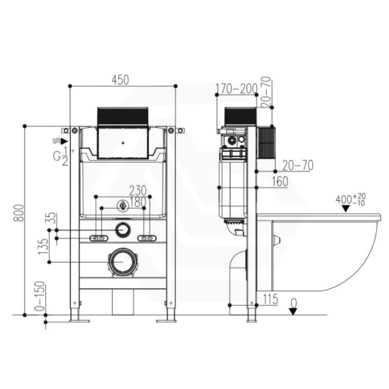 R&T Framed Low Level In-wall Cistern For Wall Hung Toilet Pan Top or Front Flush Button Available