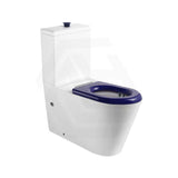 Lukka Hadden 800x360x865mm Rimless Flush Back To Wall Care Toilet Suite with Blue/Grey Toilet Seat & Flush Button