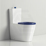 Lukka Hadden 800x360x865mm Rimless Flush Back To Wall Care Toilet Suite with Blue/Grey Toilet Seat & Flush Button