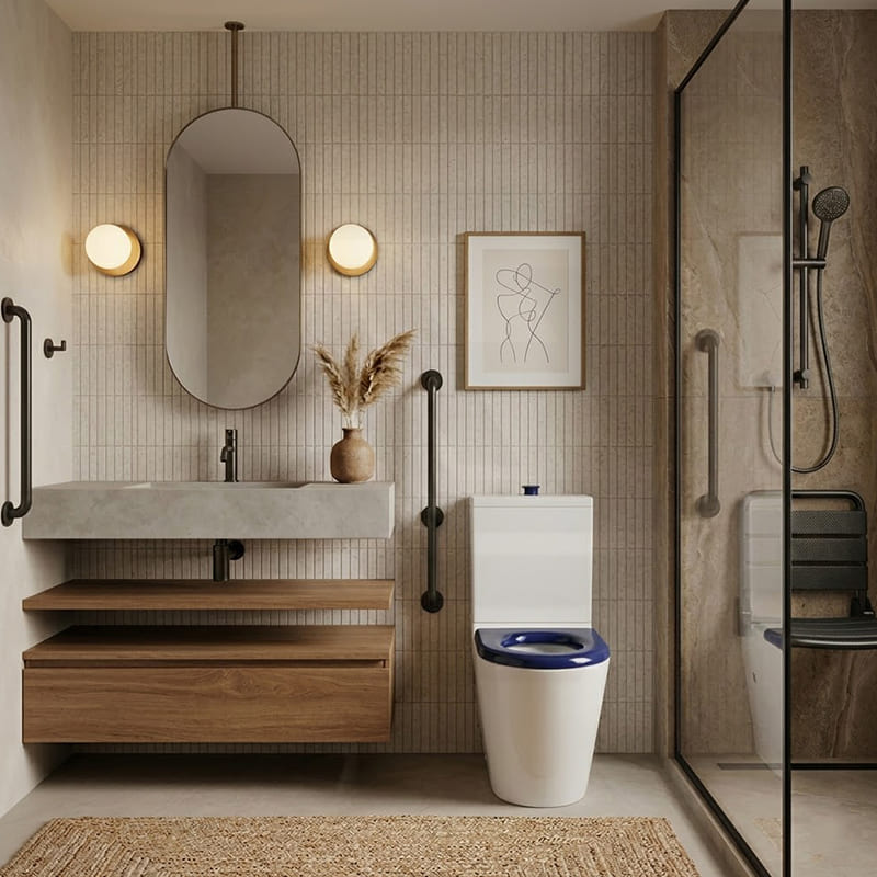 Lukka Hadden Rimless Flush Back to Wall Care Toilet Suite 800x360x865mm - Blue/Grey Seat & Flush Button