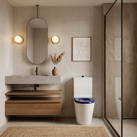Lukka Hadden Rimless Flush Back to Wall Care Toilet Suite 800x360x865mm - Blue/Grey Seat & Flush Button
