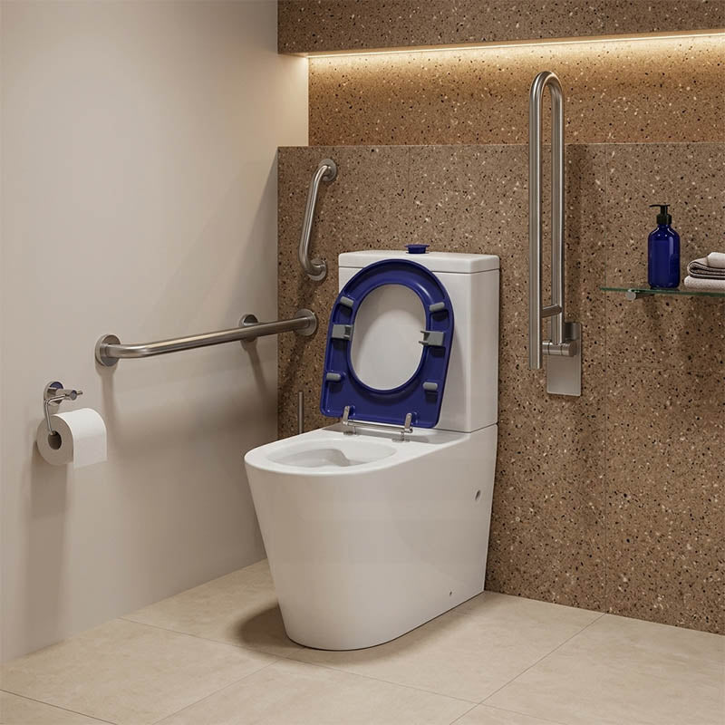Lukka Hadden Rimless Flush Back to Wall Care Toilet Suite 800x360x865mm - Blue/Grey Seat & Flush Button