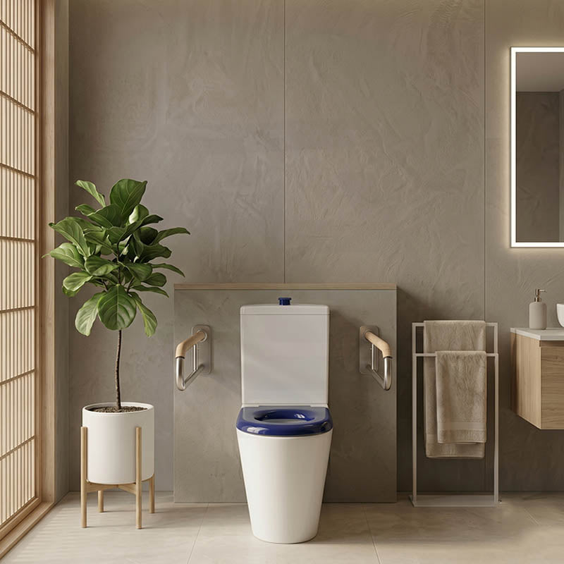 Lukka Hadden Rimless Flush Back to Wall Care Toilet Suite 800x360x865mm - Blue/Grey Seat & Flush Button