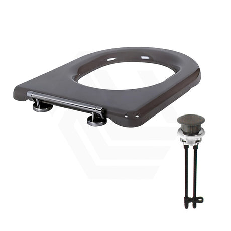 Lukka Hadden 800x360x865mm Rimless Flush Back To Wall Care Toilet Suite with Blue/Grey Toilet Seat & Flush Button