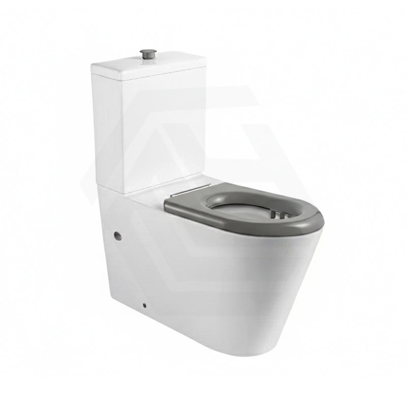 Lukka Hadden 800x360x865mm Rimless Flush Back To Wall Care Toilet Suite with Blue/Grey Toilet Seat & Flush Button
