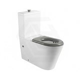 Lukka Hadden 800x360x865mm Rimless Flush Back To Wall Care Toilet Suite with Blue/Grey Toilet Seat & Flush Button