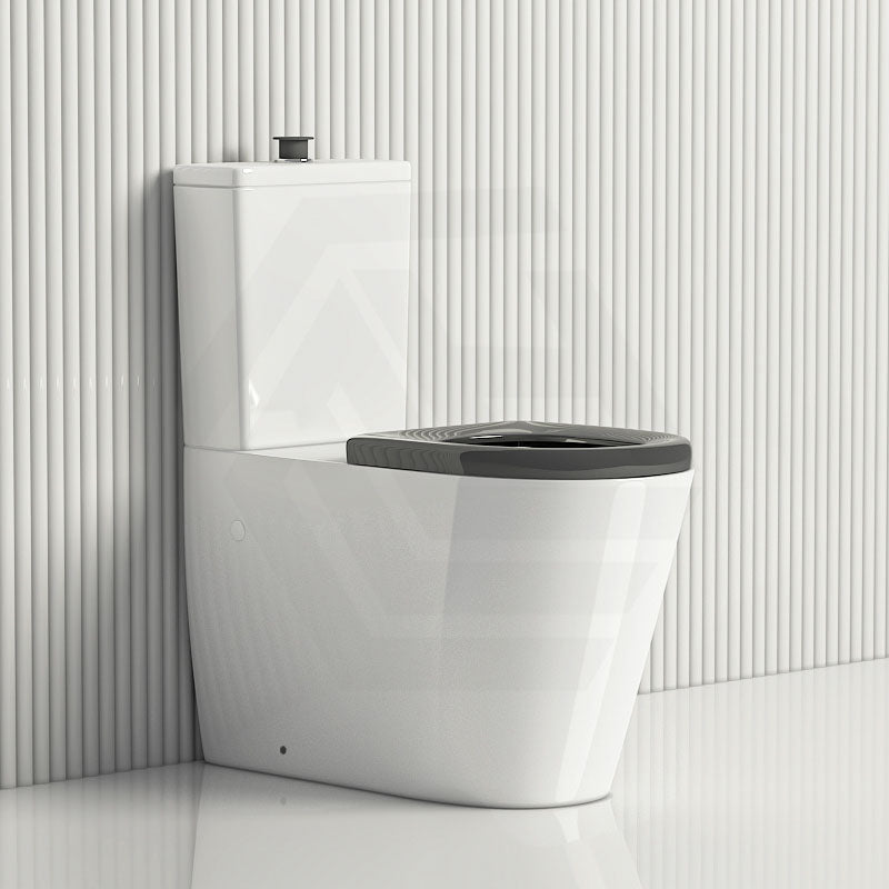 Lukka Hadden 800x360x865mm Rimless Flush Back To Wall Care Toilet Suite with Blue/Grey Toilet Seat & Flush Button