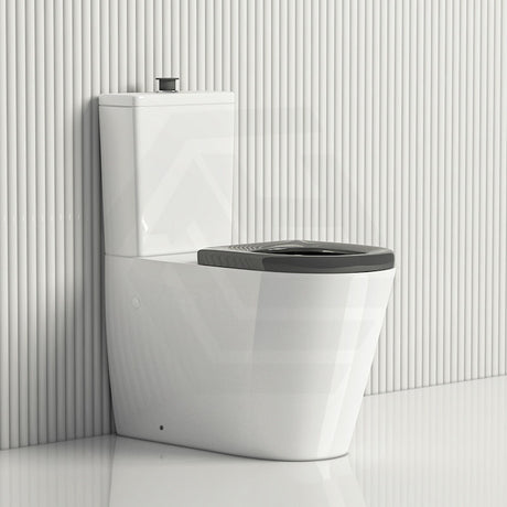 Lukka Hadden 800x360x865mm Rimless Flush Back To Wall Care Toilet Suite with Blue/Grey Toilet Seat & Flush Button