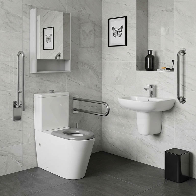 Lukka Hadden Rimless Flush Back to Wall Care Toilet Suite 800x360x865mm - Blue/Grey Seat & Flush Button
