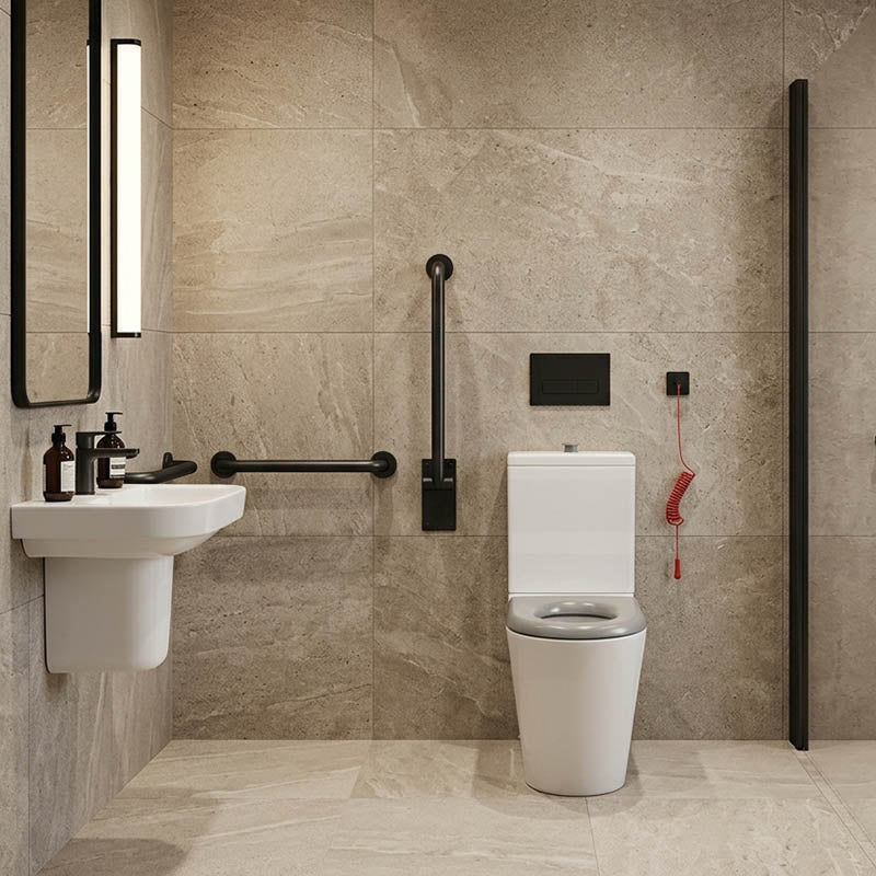 Lukka Hadden Rimless Flush Back to Wall Care Toilet Suite 800x360x865mm - Blue/Grey Seat & Flush Button